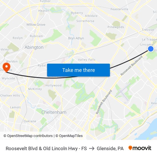 Roosevelt Blvd & Old Lincoln Hwy - FS to Glenside, PA map
