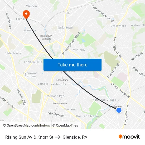 Rising Sun Av & Knorr St to Glenside, PA map