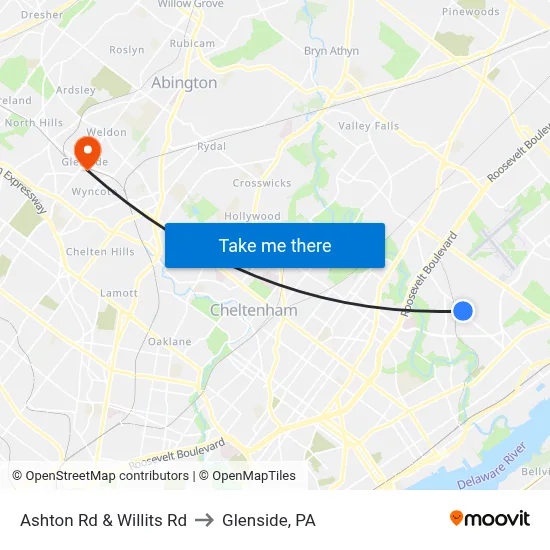 Ashton Rd & Willits Rd to Glenside, PA map