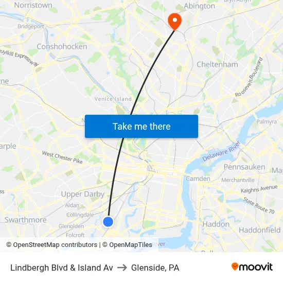 Lindbergh Blvd & Island Av to Glenside, PA map