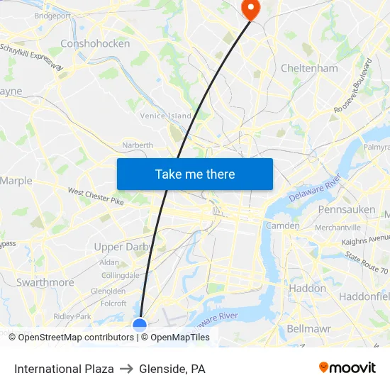 International Plaza to Glenside, PA map