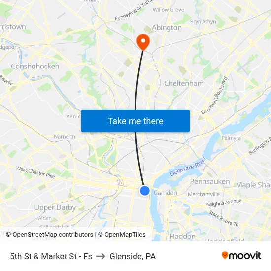 5th St & Market St - Fs to Glenside, PA map