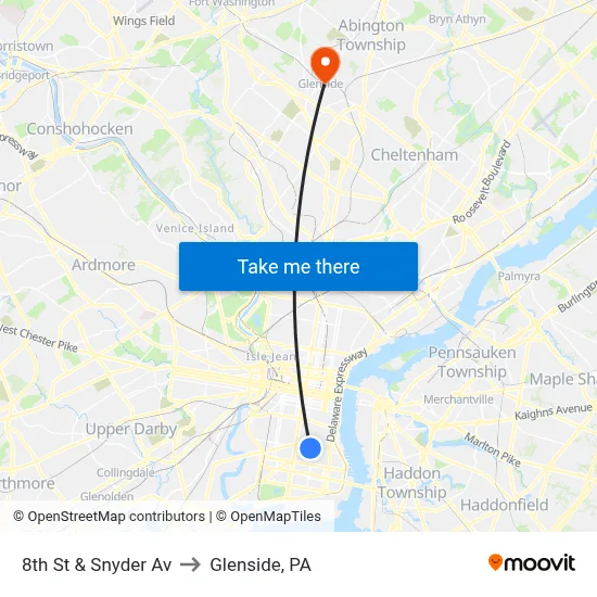 8th St & Snyder Av to Glenside, PA map