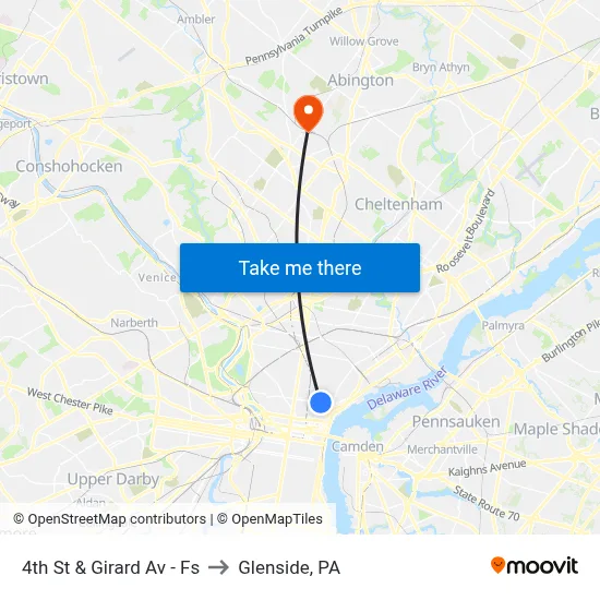 4th St & Girard Av  - Fs to Glenside, PA map