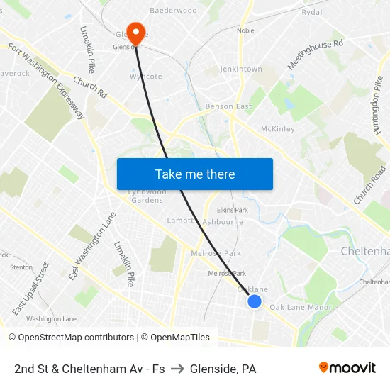 2nd St & Cheltenham Av - Fs to Glenside, PA map