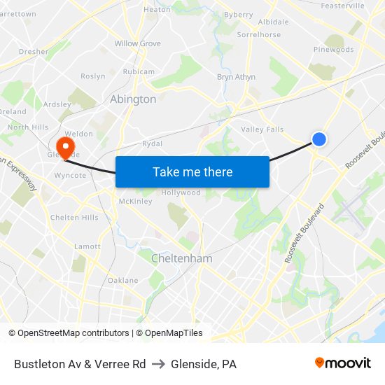 Bustleton Av & Verree Rd to Glenside, PA map
