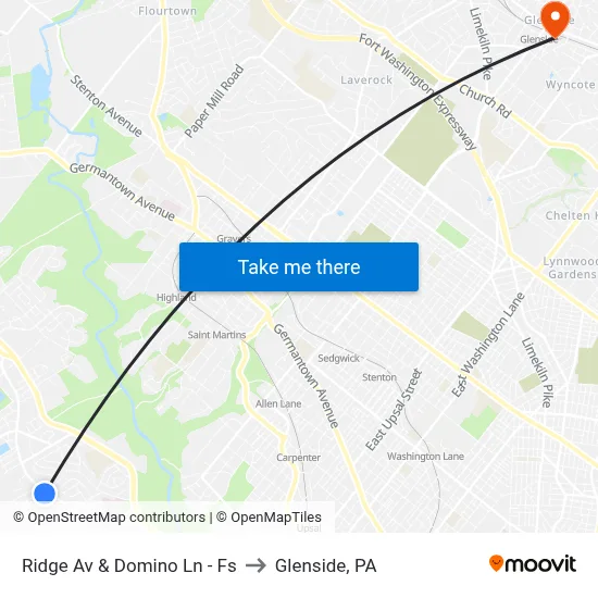 Ridge Av & Domino Ln - Fs to Glenside, PA map