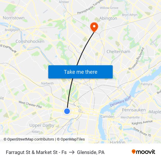 Farragut St & Market St - Fs to Glenside, PA map