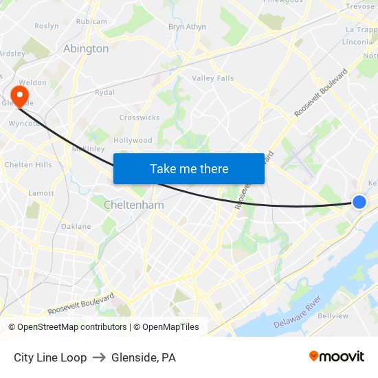 City Line Loop to Glenside, PA map