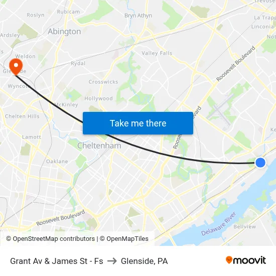 Grant Av & James St - Fs to Glenside, PA map