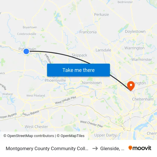 Montgomery County Community College to Glenside, PA map