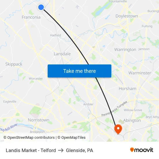 Landis Market - Telford to Glenside, PA map