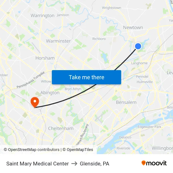 Saint Mary Medical Center to Glenside, PA map
