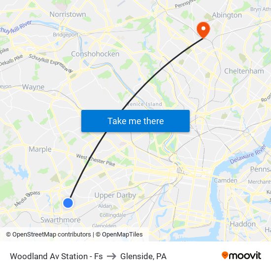 Woodland Av Station - Fs to Glenside, PA map