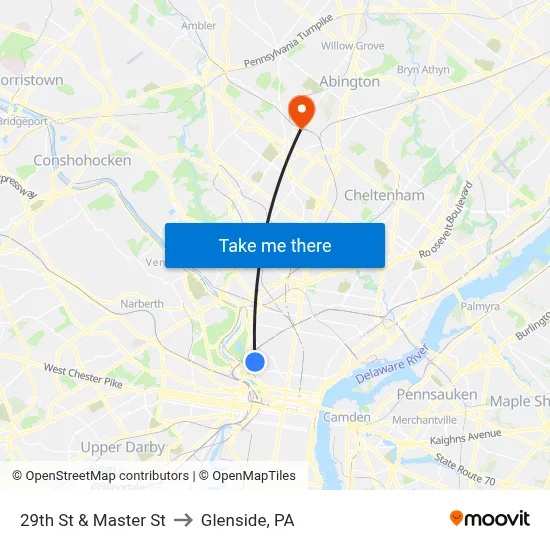 29th St & Master St to Glenside, PA map