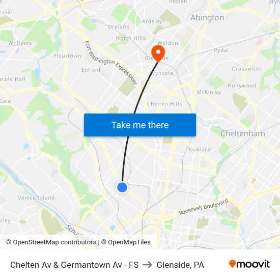 Chelten Av & Germantown Av - FS to Glenside, PA map