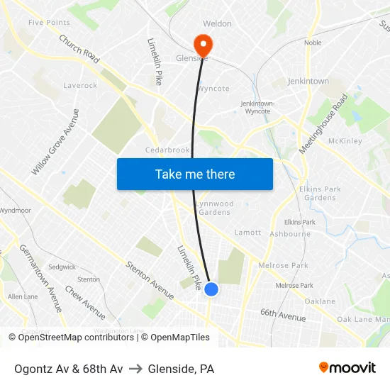 Ogontz Av & 68th Av to Glenside, PA map