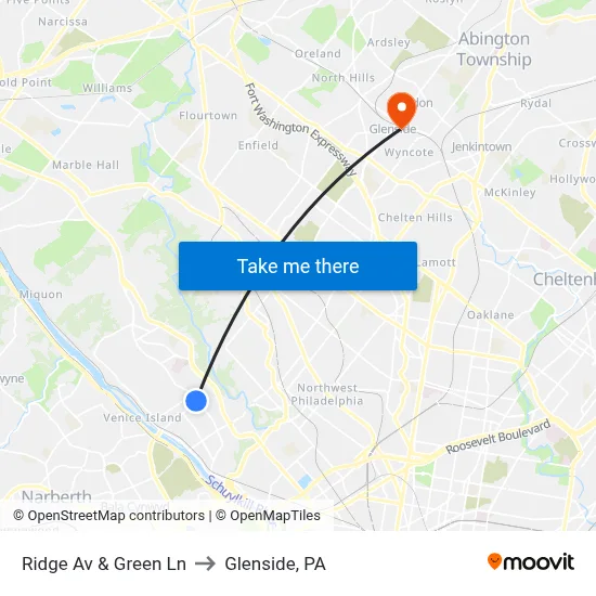 Ridge Av & Green Ln to Glenside, PA map