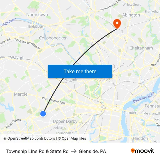 Township Line Rd & State Rd to Glenside, PA map