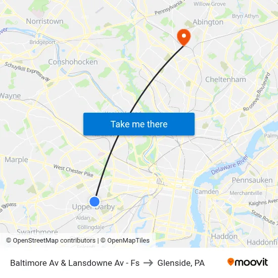 Baltimore Av & Lansdowne Av - Fs to Glenside, PA map