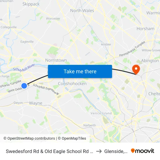 Swedesford Rd & Old Eagle School Rd - Mbns to Glenside, PA map