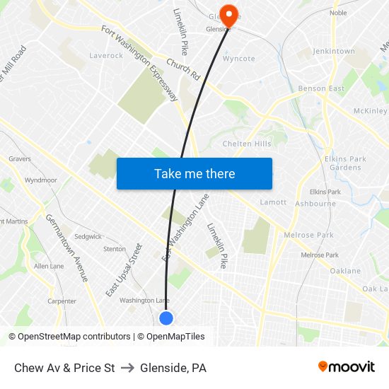 Chew Av & Price St to Glenside, PA map