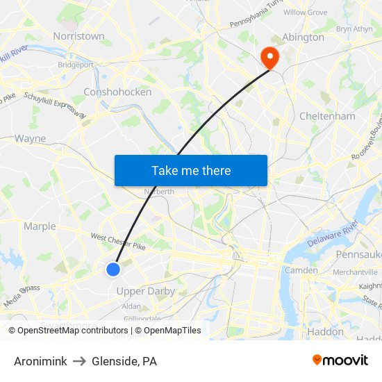 Aronimink to Glenside, PA map