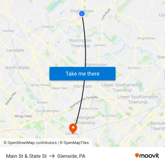 Main St & State St to Glenside, PA map
