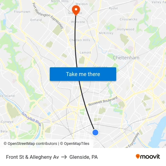 Front St & Allegheny Av to Glenside, PA map