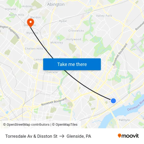 Torresdale Av & Disston St to Glenside, PA map