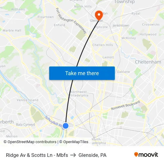Ridge Av & Scotts Ln - Mbfs to Glenside, PA map
