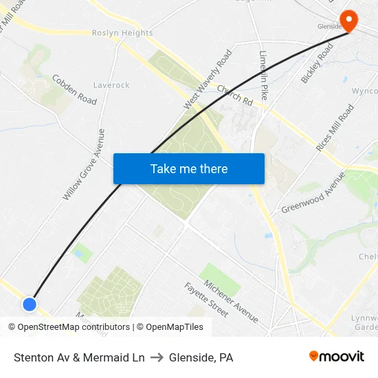 Stenton Av & Mermaid Ln to Glenside, PA map