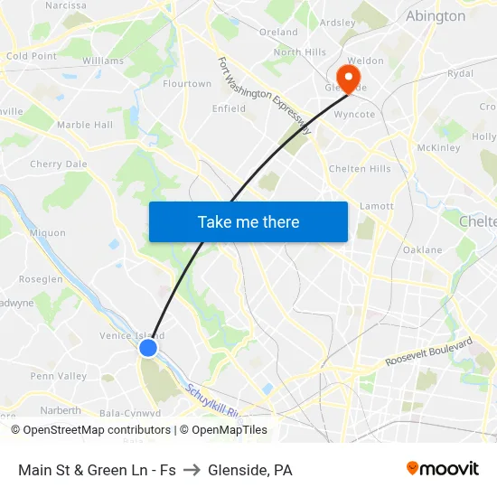Main St & Green Ln - Fs to Glenside, PA map