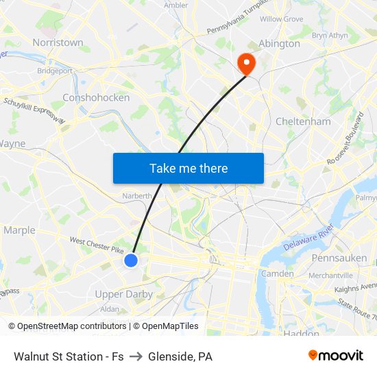 Walnut St Station - Fs to Glenside, PA map