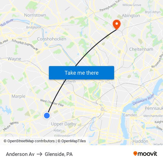 Anderson Av to Glenside, PA map