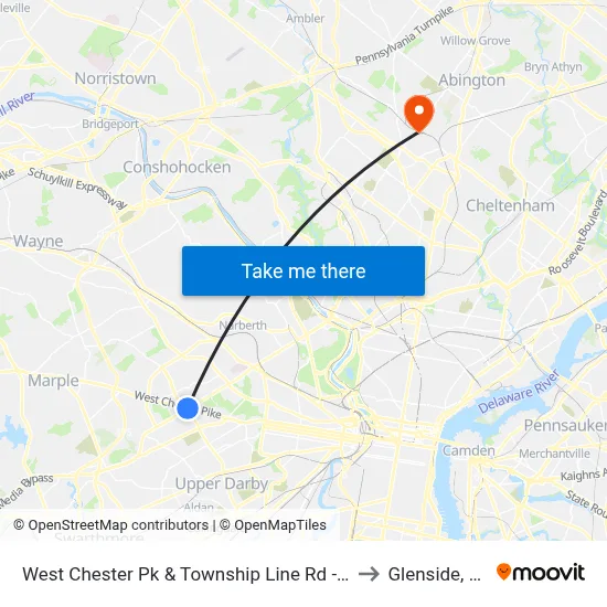 West Chester Pk & Township Line Rd - Fs to Glenside, PA map