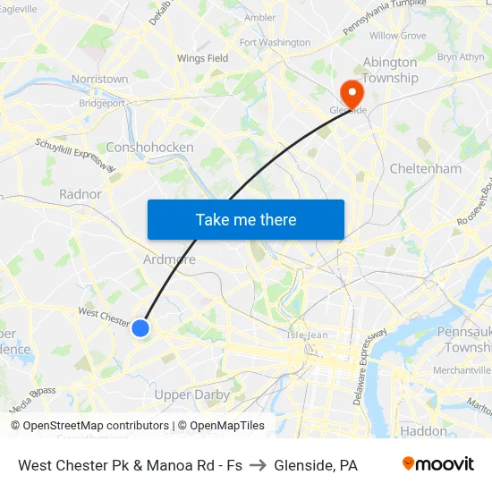 West Chester Pk & Manoa Rd - Fs to Glenside, PA map