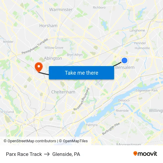 Parx Race Track to Glenside, PA map