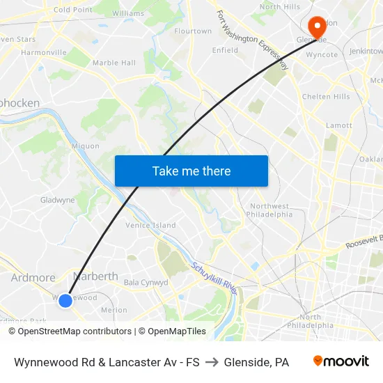 Wynnewood Rd & Lancaster Av - FS to Glenside, PA map