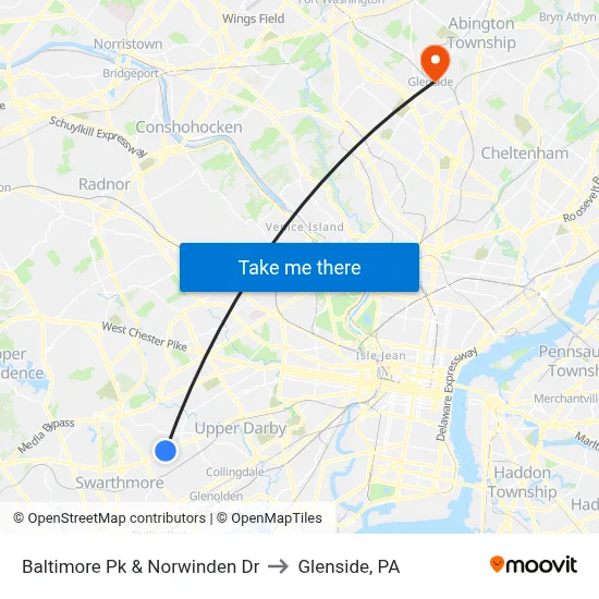 Baltimore Pk & Norwinden Dr to Glenside, PA map