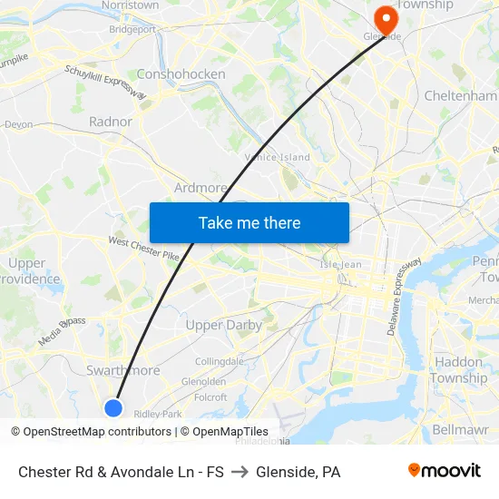 Chester Rd & Avondale Ln - FS to Glenside, PA map