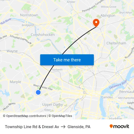 Township Line Rd & Drexel Av to Glenside, PA map