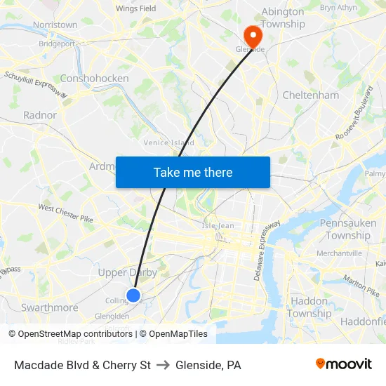 Macdade Blvd & Cherry St to Glenside, PA map