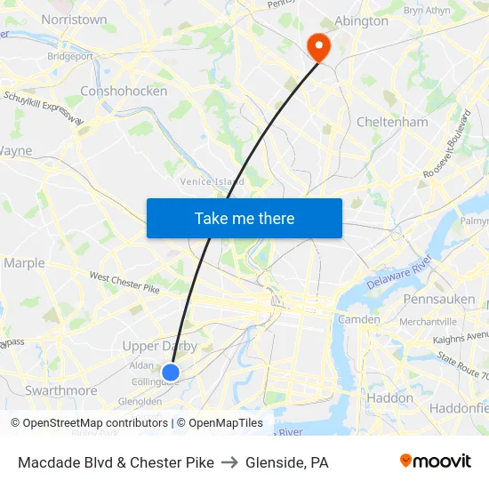 Macdade Blvd & Chester Pike to Glenside, PA map