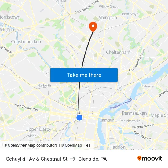 Schuylkill Av & Chestnut St to Glenside, PA map
