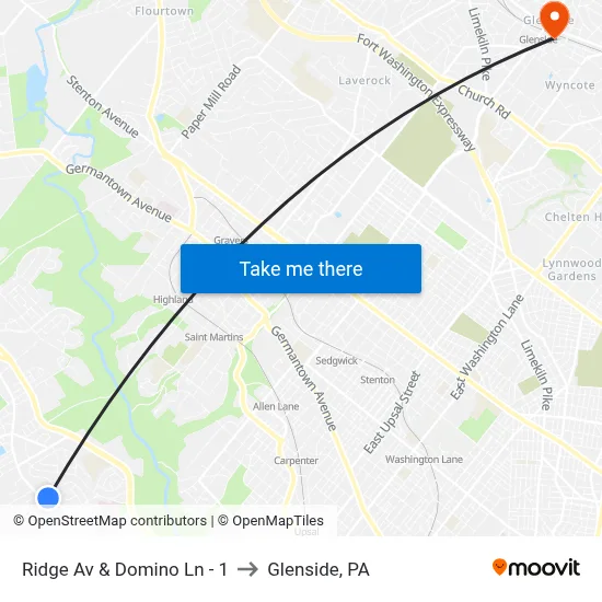 Ridge Av & Domino Ln - 1 to Glenside, PA map