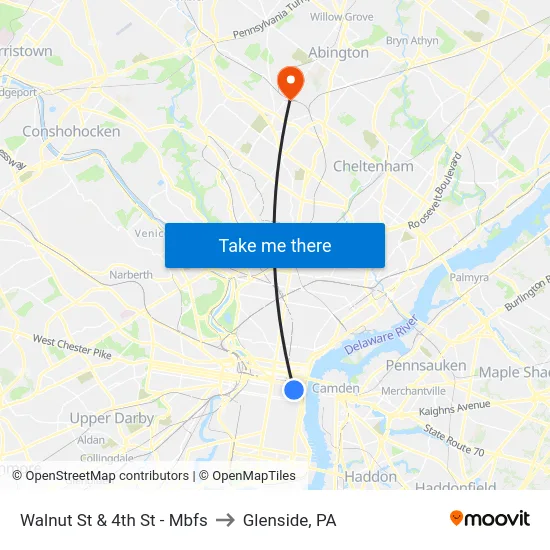 Walnut St & 4th St - Mbfs to Glenside, PA map