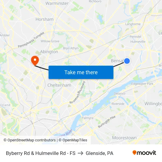 Byberry Rd & Hulmeville Rd - FS to Glenside, PA map