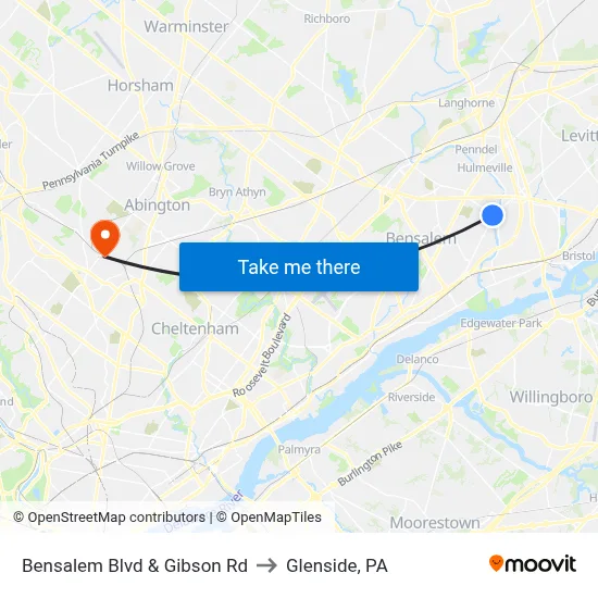 Bensalem Blvd & Gibson Rd to Glenside, PA map