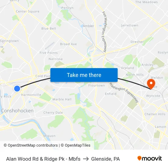 Alan Wood Rd & Ridge Pk - Mbfs to Glenside, PA map
